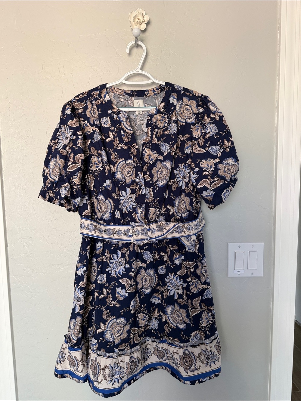 Joie Navy Floral Belted Mini Dress